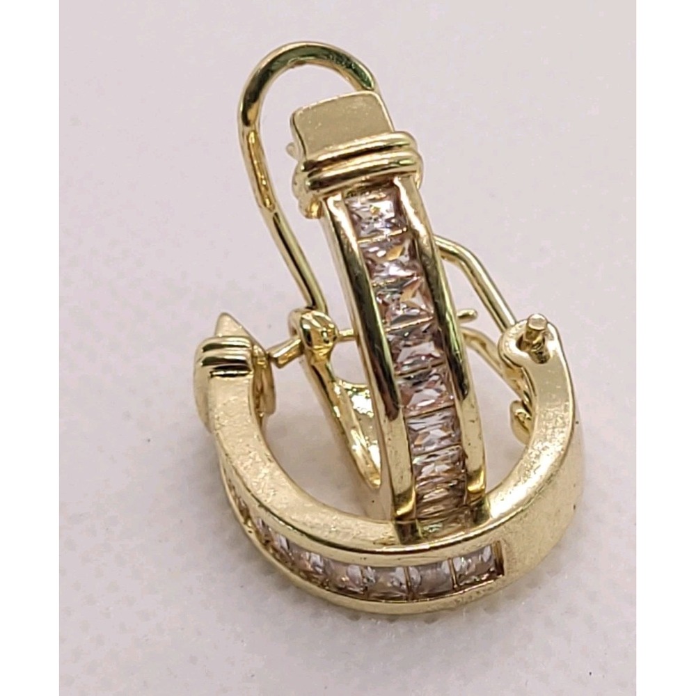 Vintage 1980s Gold Tone Baguette Rhinestone Art Deco Omega Back Earrings
